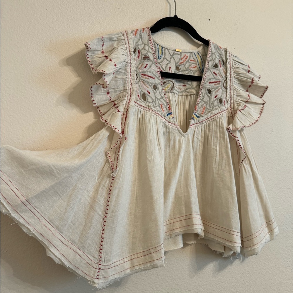 Free People Hailey Embroidered Top Natural Combo - Picture 11 of 15